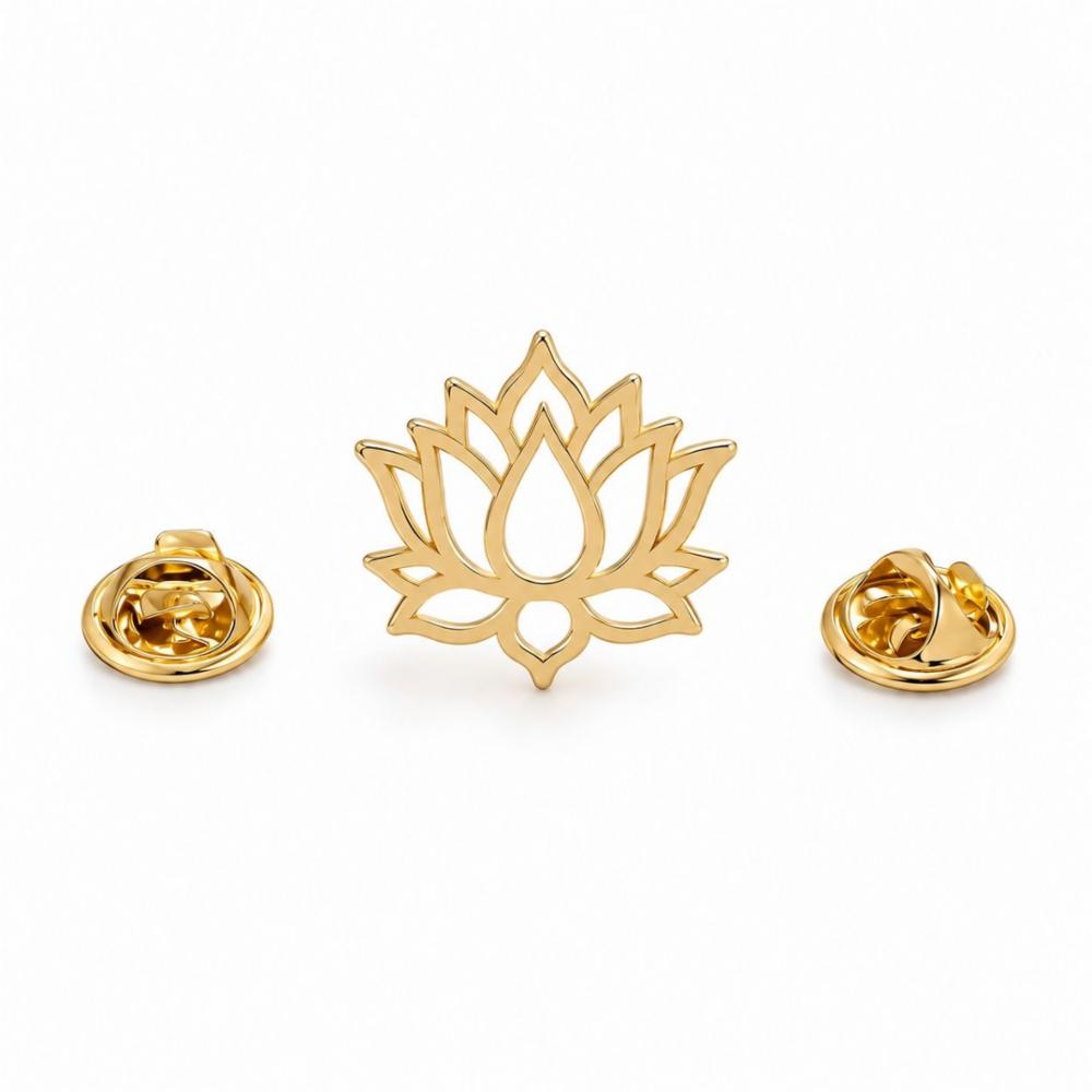 Gold Tone Brass Lotus Lapel Pin