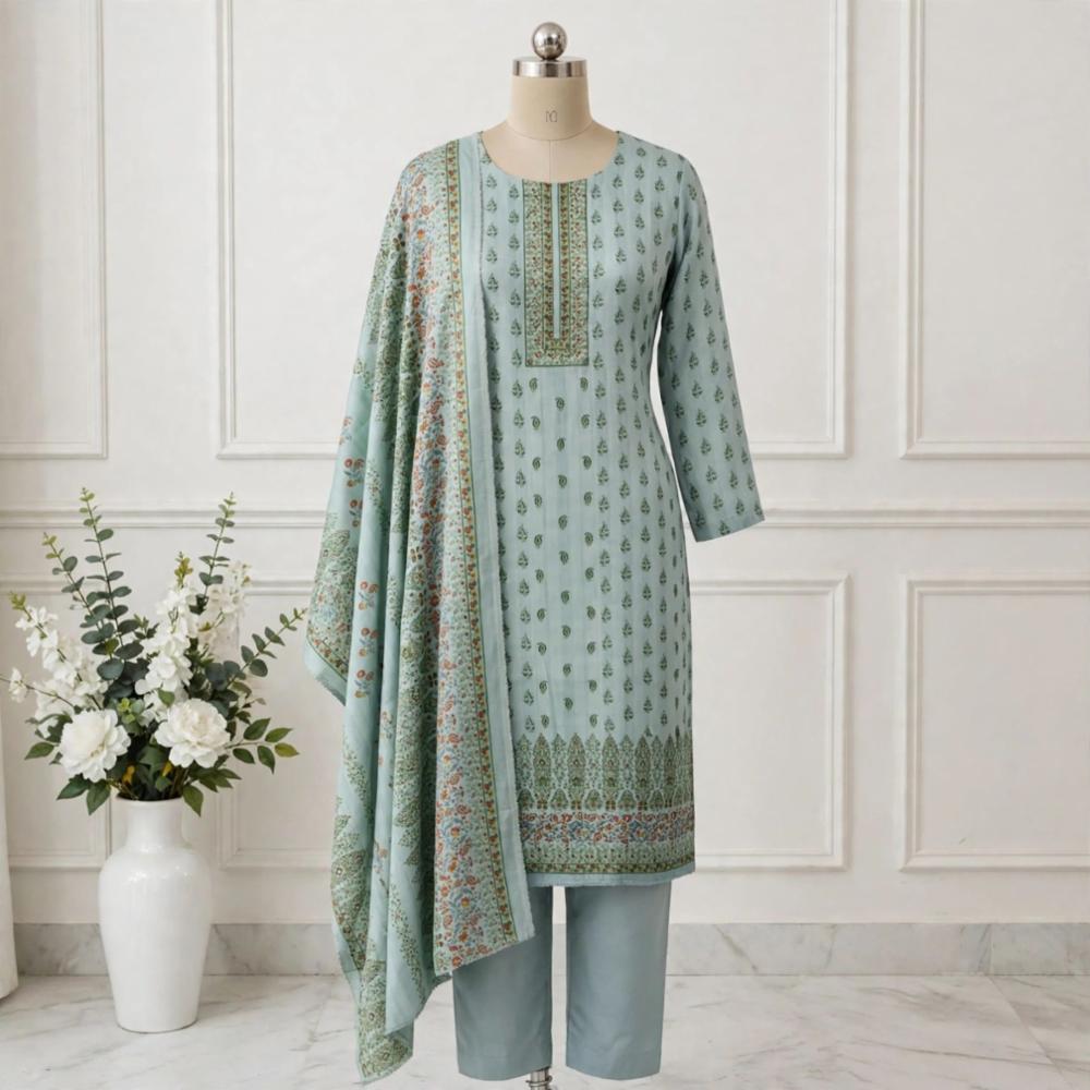 Pashmina Spun Unstitched Suit Material with Printed Shirt
