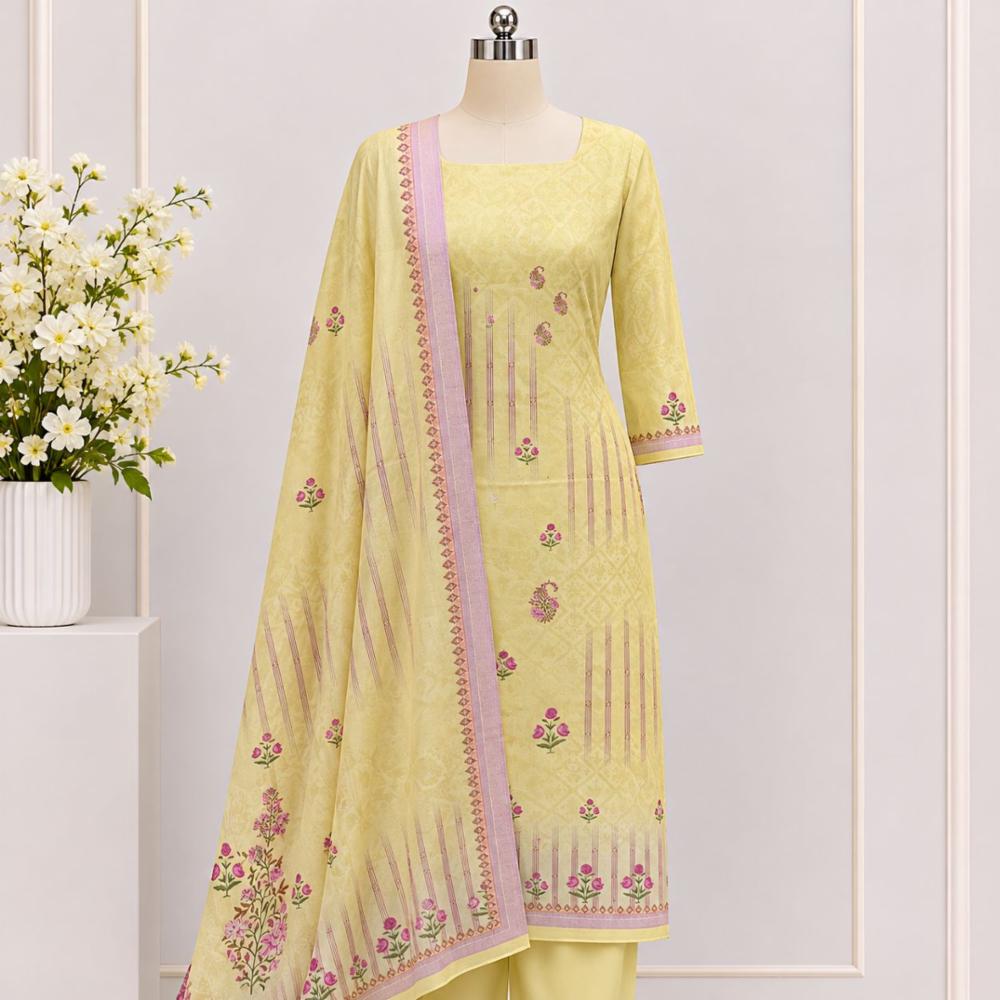 Unstitched Pashmina Suit Material with Shawl