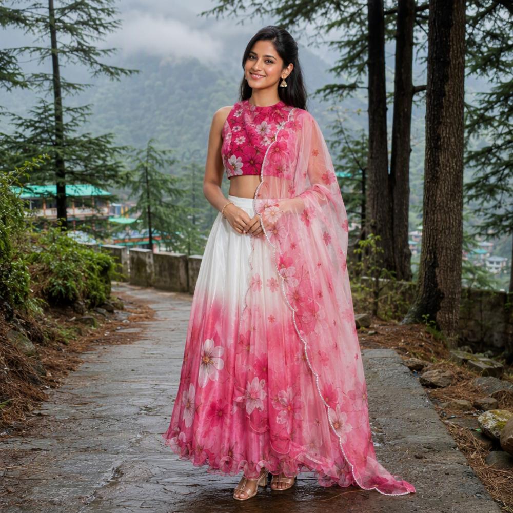 Lehenga Choli Set with Organza Silk Digital Print and Blouse