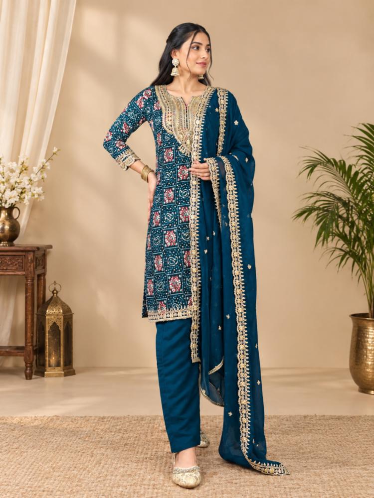 Pure Rayon Kurti, Roman Silk Pant & Organza Dupatta Set