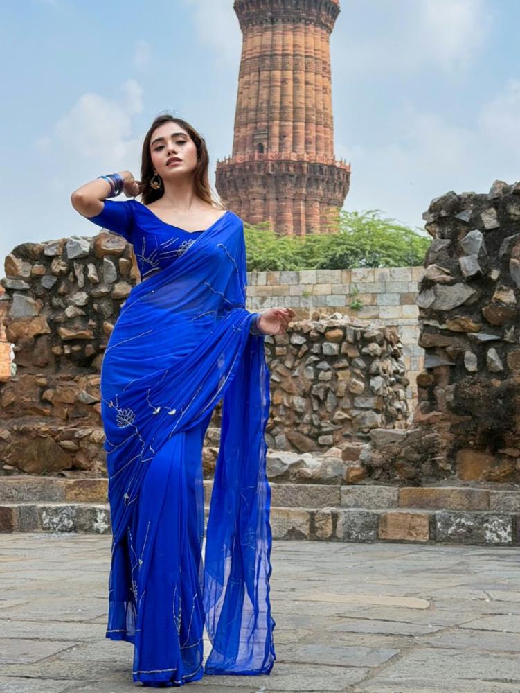 Half Pure Chiffon Saree with Jaal Work and Shaded Colors