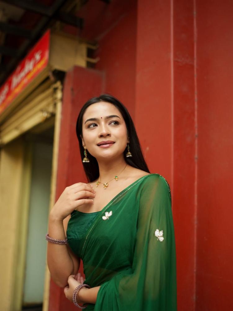 Half Pure Chiffon Handwork Saree with Running Blouse