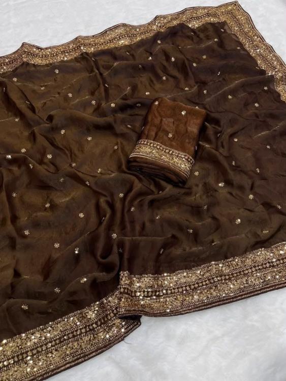 Premium Space Silk Designer Saree with Sequin Border Work & Matching Designer Blouse