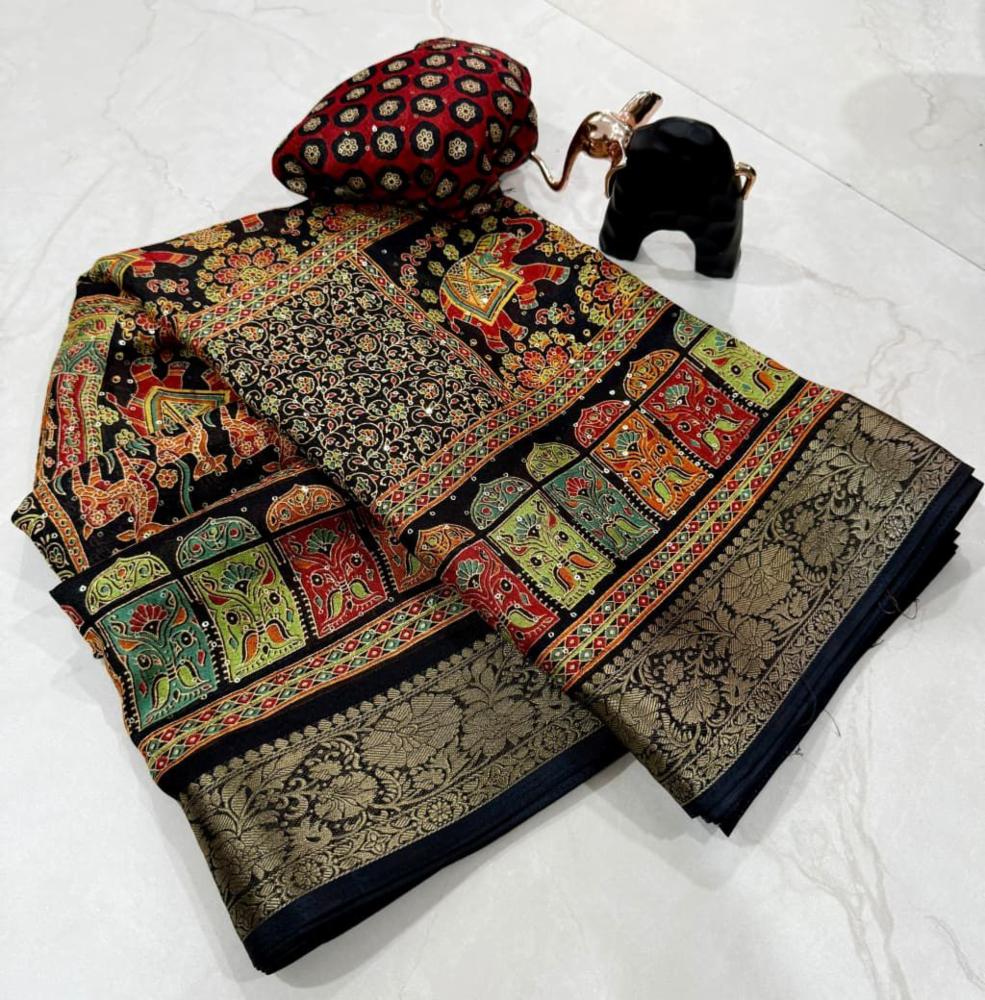 Pure Marshmallow Silk Printed Saree with Emboss and Designer Work