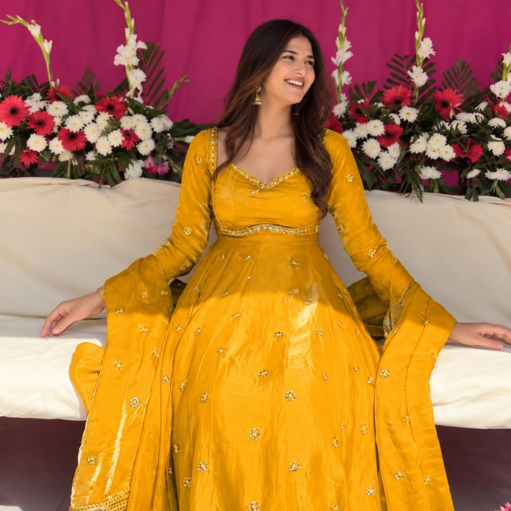Fendy Silk Anarkali Gown with Pant and Dupatta