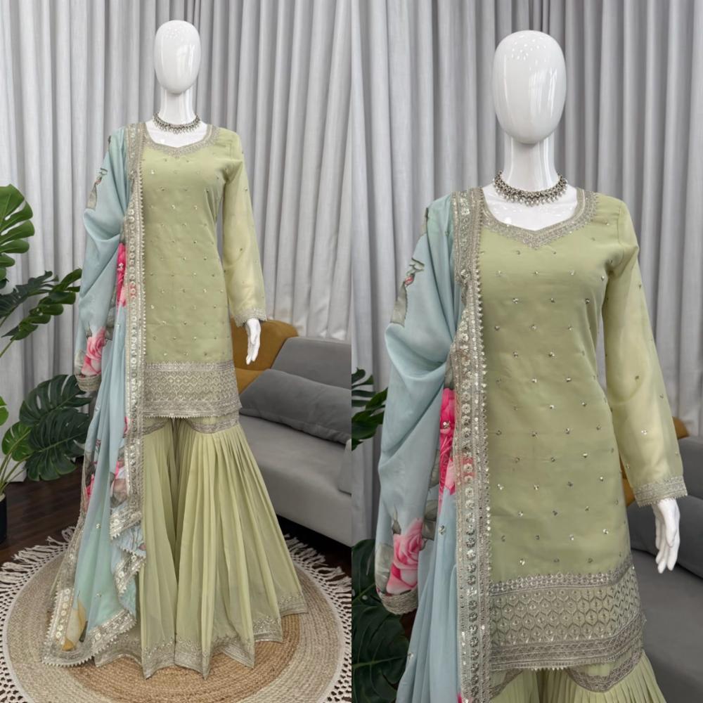 Sharara Set with Heavy Faux Georgette and Tibby Silk Dupatta
