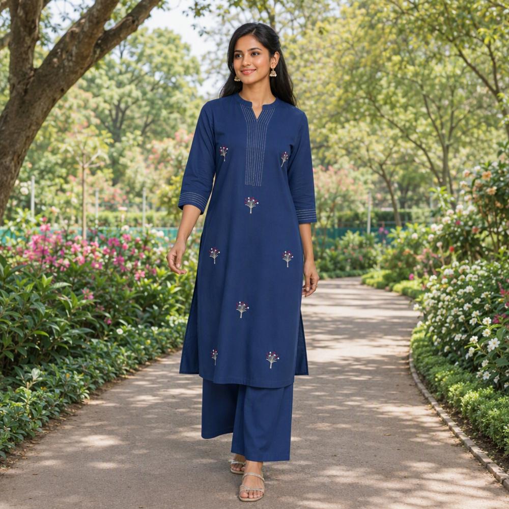 Green Premium Voile Cotton Embroidered Co-ord Set with Palazzo