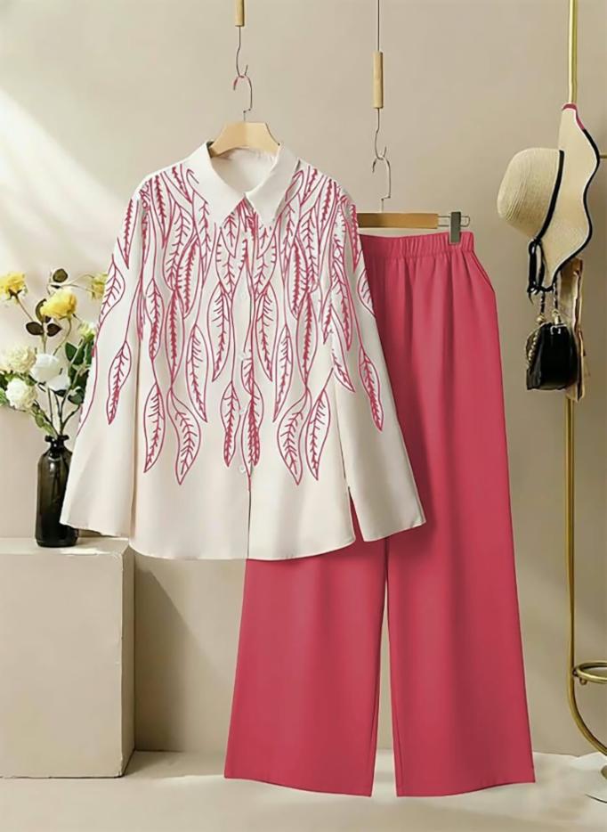 Poly Rayon Tunic Shirt and Imported Lycra Palazzo Set Printed Gaj Button Work